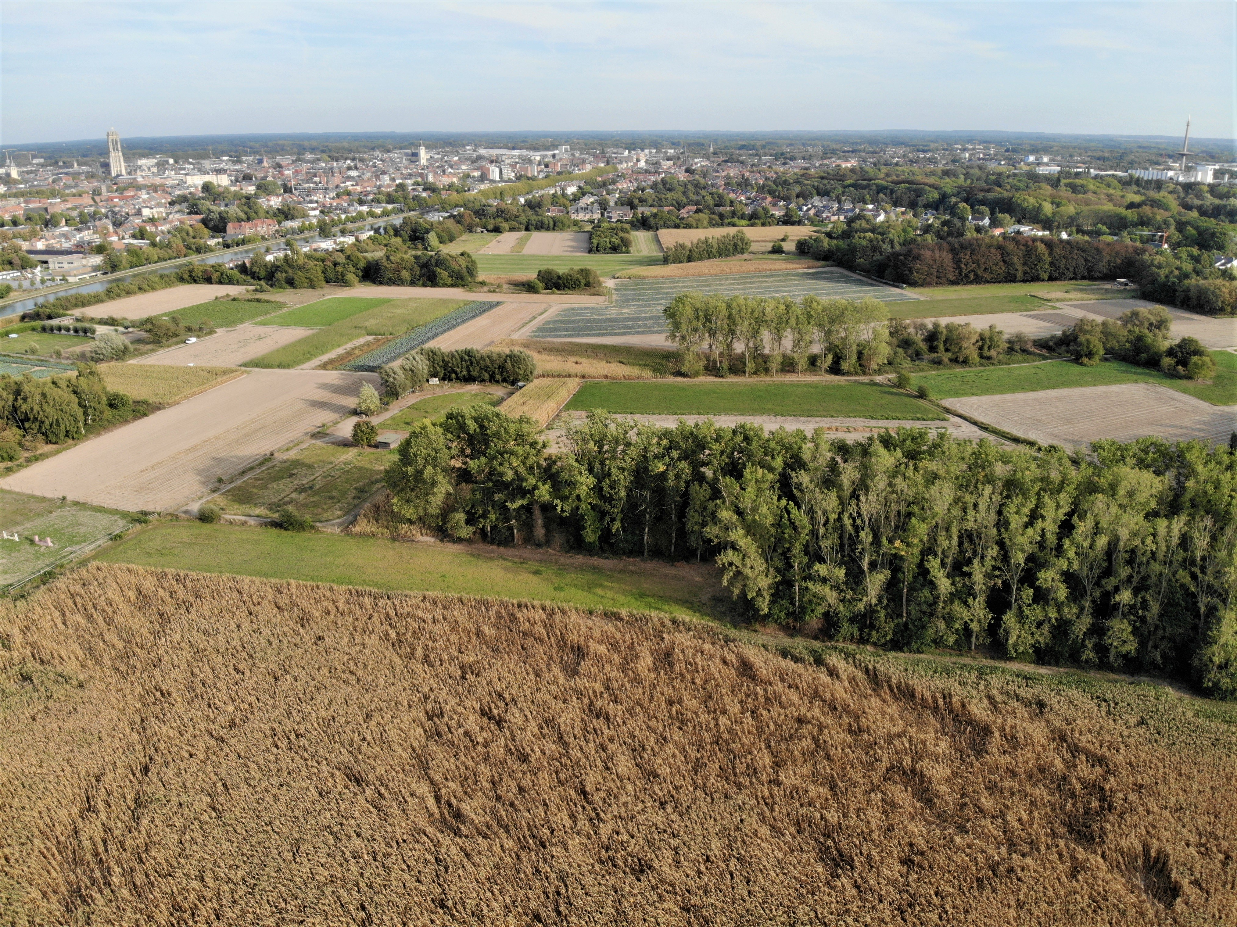 Zicht op Stuivenberg op een hoogte van 120m (Hoogte rotor windturbine)